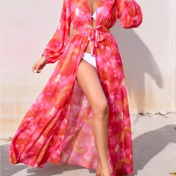 Swim Floral Cover Up Kimono Tie-Dye - Picture 3 of 4